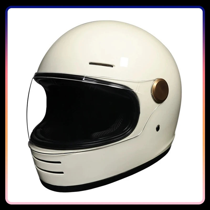 Retro Leather Full Face Motorcycle Helmet with Clear Lens