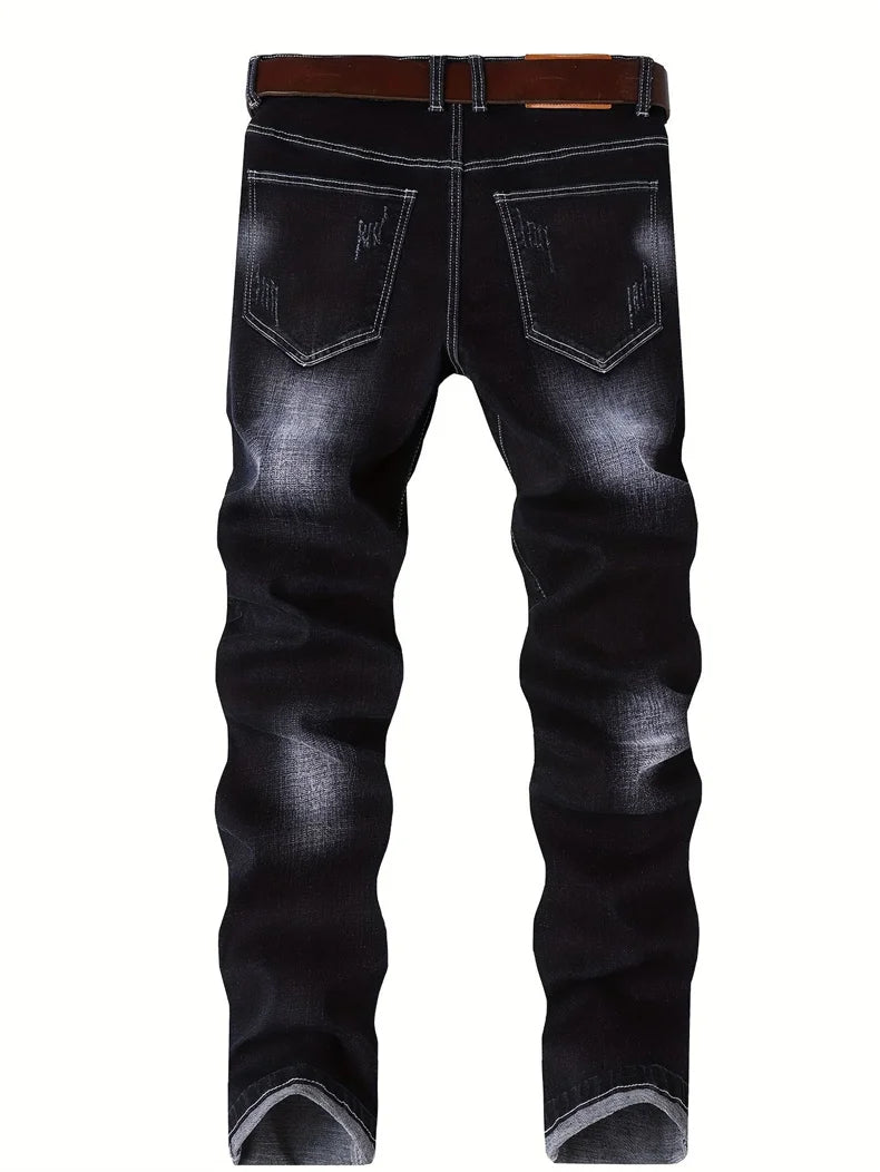Trendy Men's Motorcycle Jeans Straight Leg Denim Pants