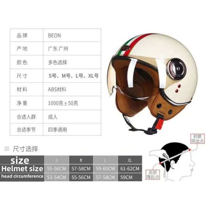 Beon Motorcycle Helmet - ECE Certified Retro Half Cap