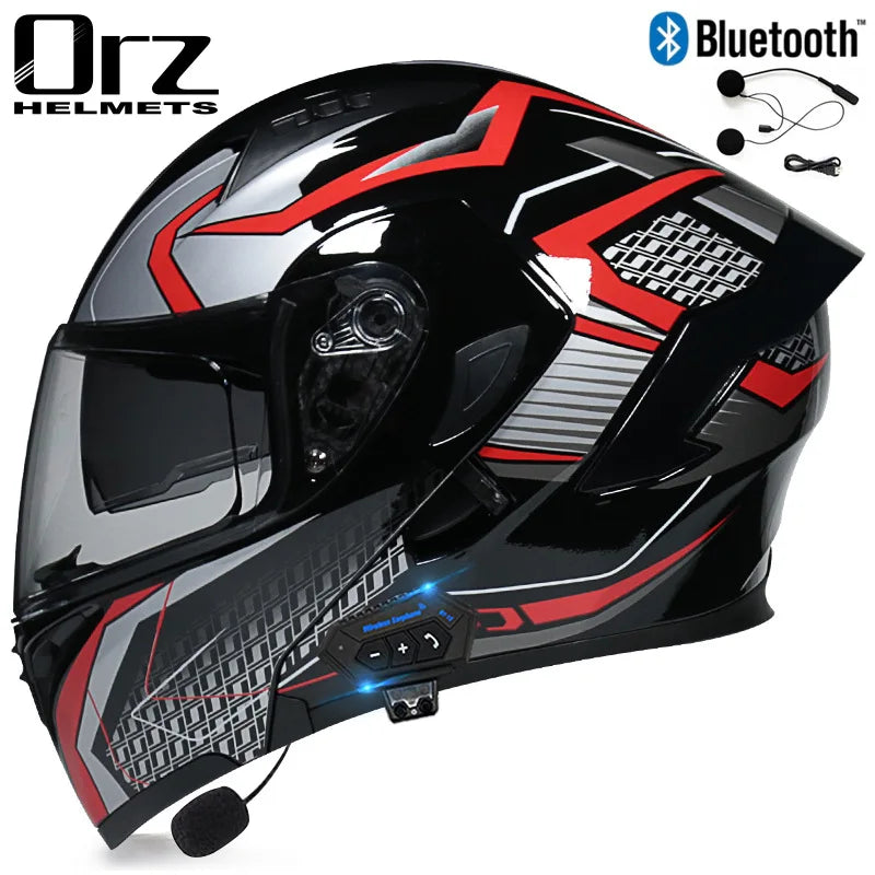 Fire Red Bluetooth Motocross Modular Motorcycle Helmet