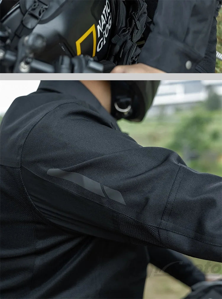 VEMAR Men Motorcycle Jacket - Retro Black Summer Mesh Jacket with CE Armor