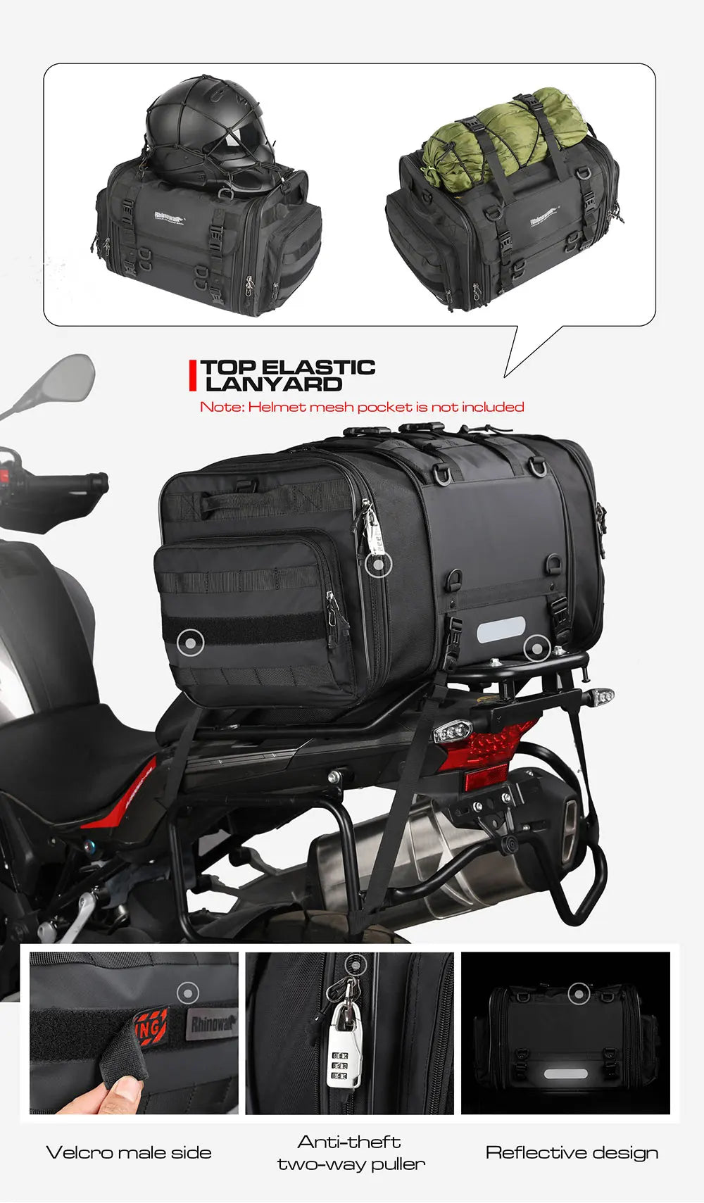 Waterproof Motorcycle Rear Seat Bag 35L-60L Luggage
