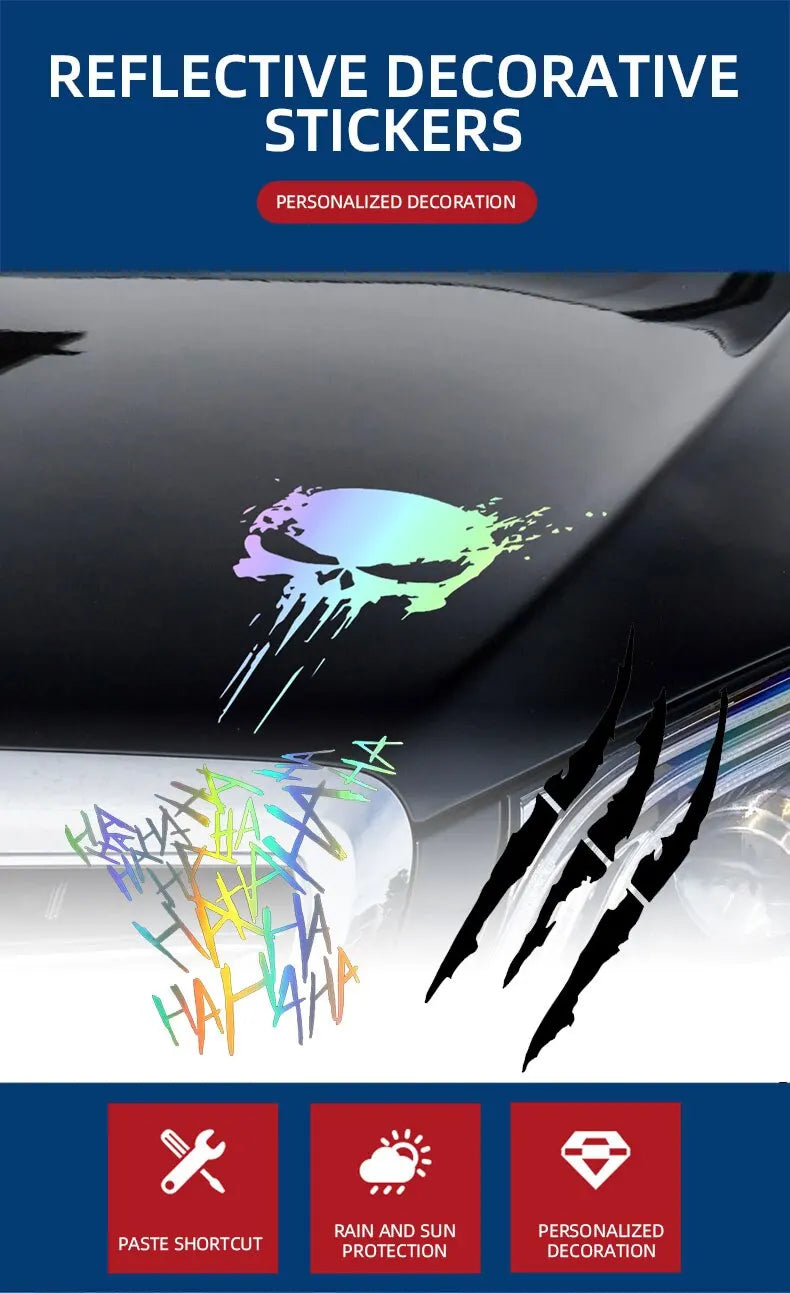 Reflective Black Skull Demon Claw Decal