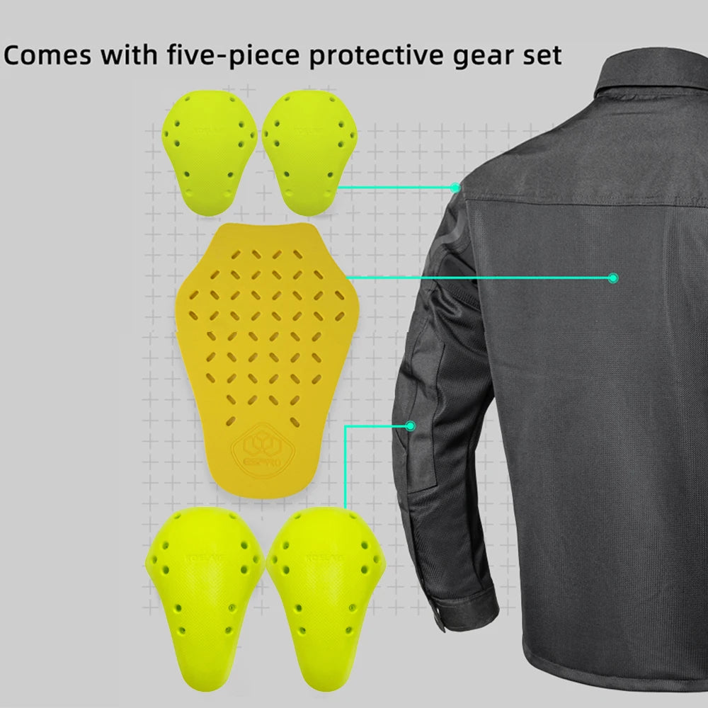 VEMAR Men Motorcycle Jacket - Retro Black Summer Mesh Jacket with CE Armor
