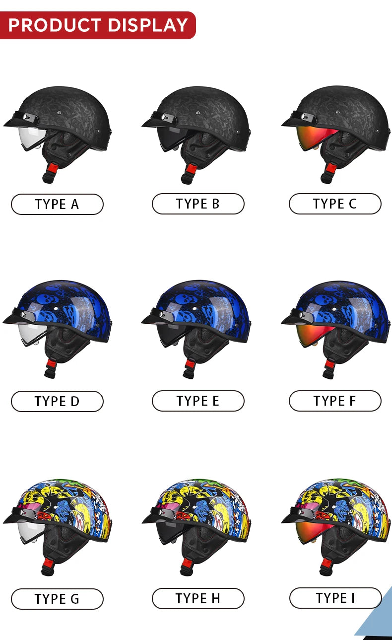 Retro Vintage Half Motorcycle Helmet for Chopper Bikers