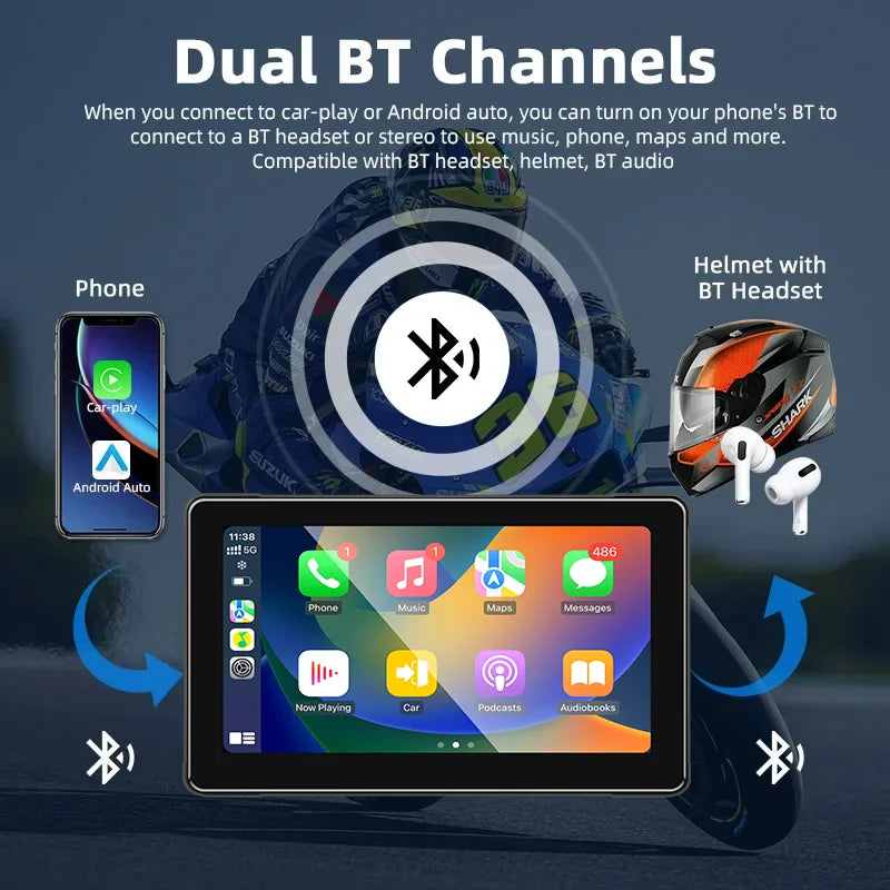 Wireless motorcycle GPS navigation screen motorcycle CarPlay Android Auto touch screen