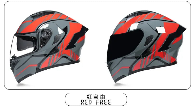 Fire Red Bluetooth Motocross Modular Motorcycle Helmet