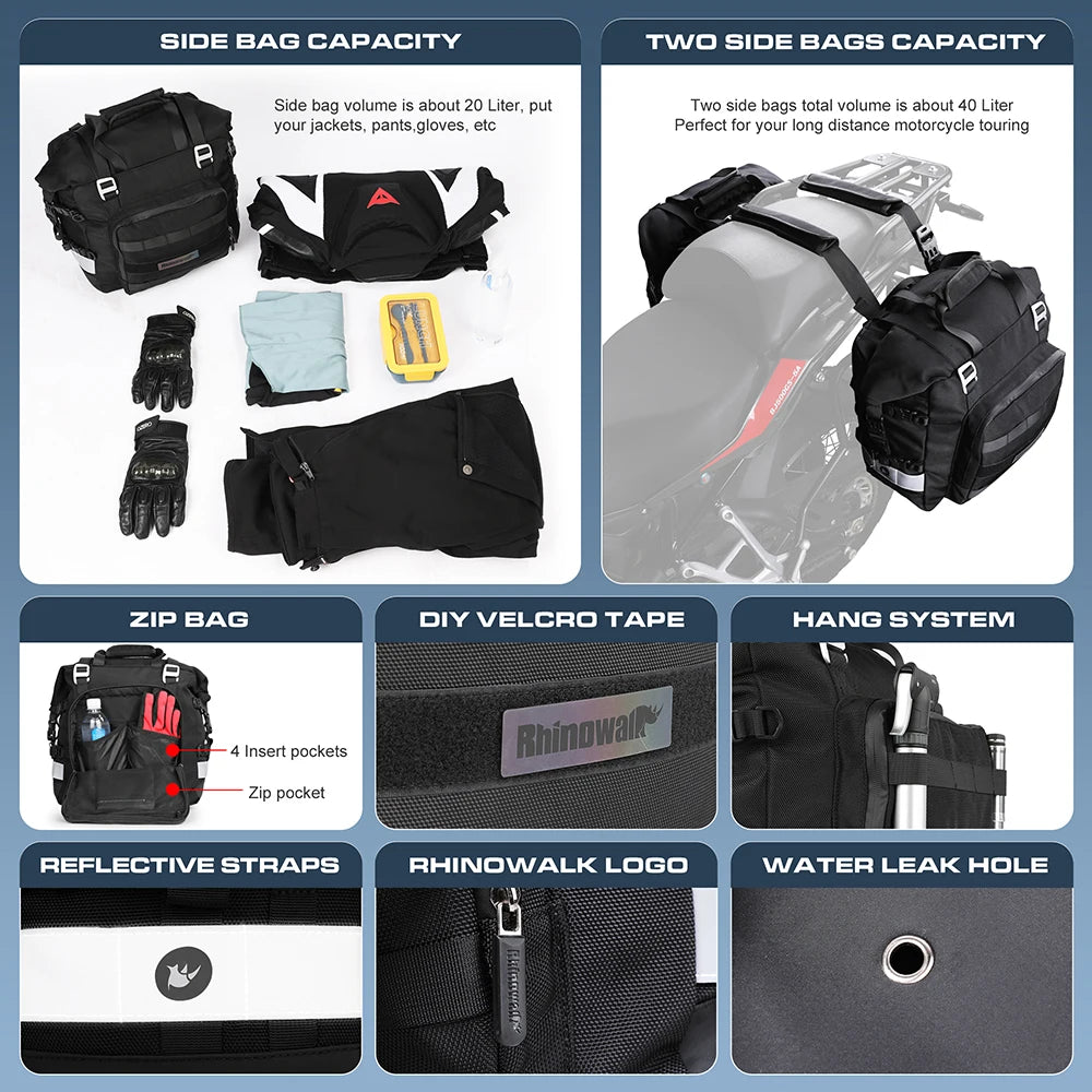 Quick Release Motorcycle Saddle Bag with Waterproof Inner Bag