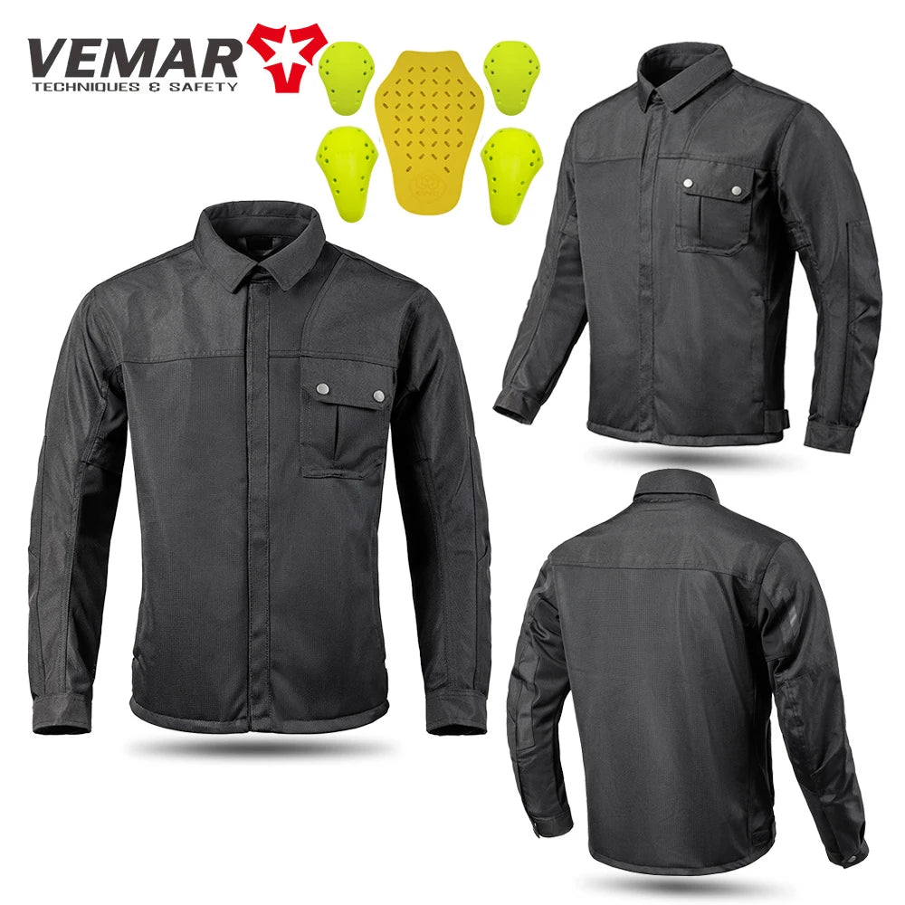 VEMAR Men Motorcycle Jacket - Retro Black Summer Mesh Jacket with CE Armor