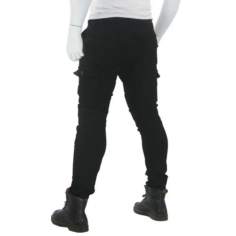 Stylish Motorcycle Black Men Jeans with Extension Protector
