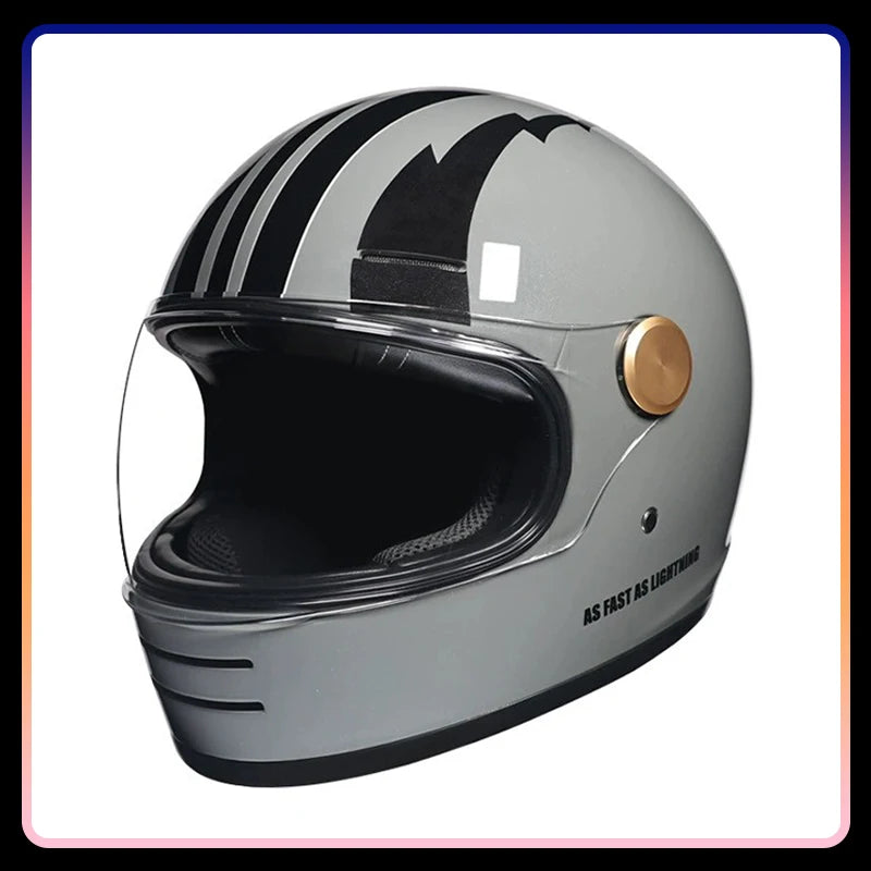 Retro Leather Full Face Motorcycle Helmet with Clear Lens