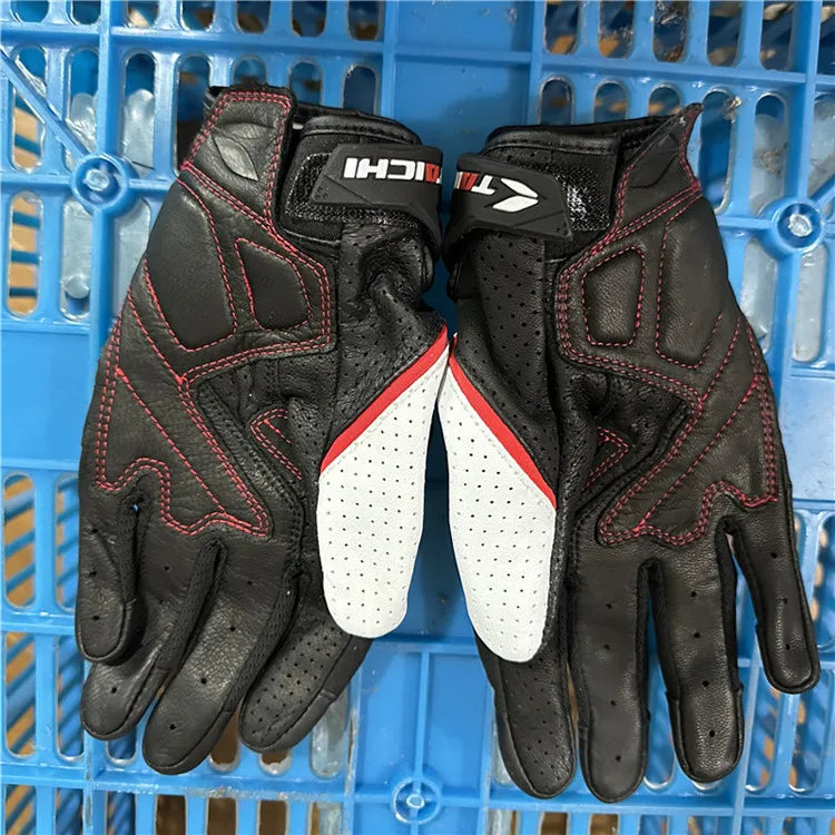 Racing Blue Leather Gloves