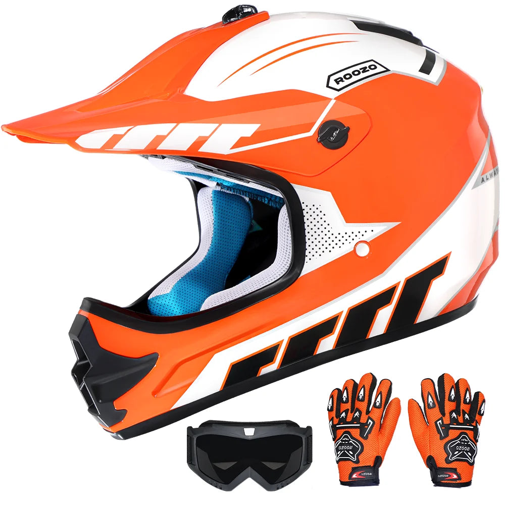Kids Motocross Helmet Kit with Goggles & Gloves