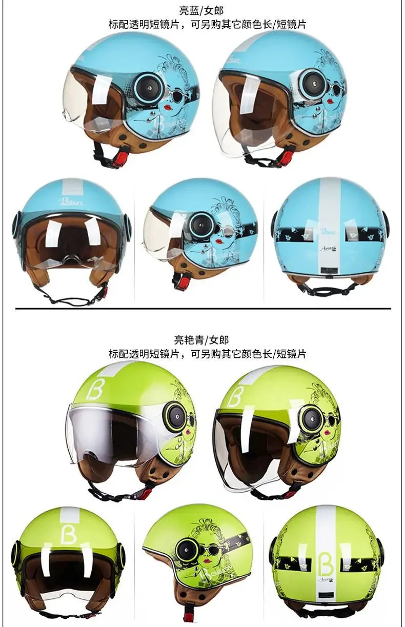 Beon Motorcycle Helmet - ECE Certified Retro Half Cap