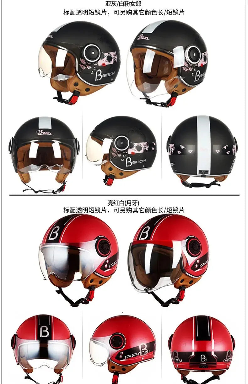 Beon Motorcycle Helmet - ECE Certified Retro Half Cap