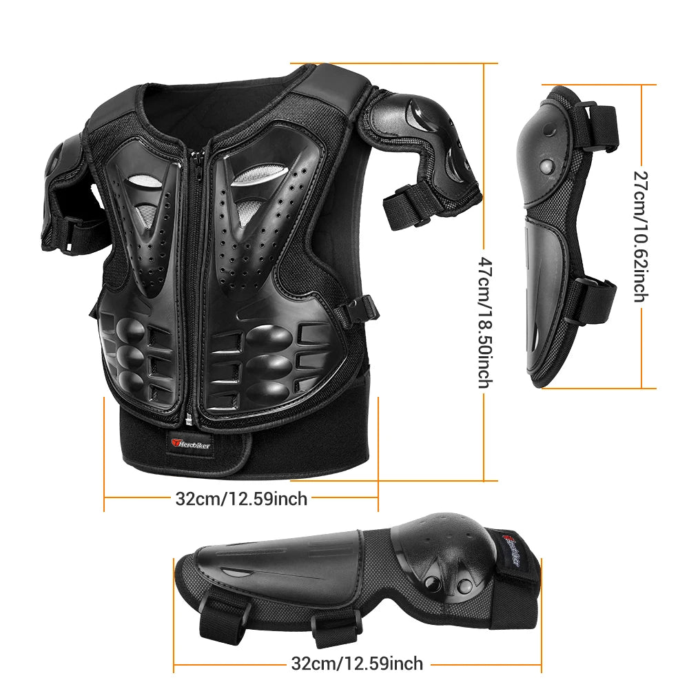 Kids Motorcycle Armor Vest Set with Elbow and Knee Pads