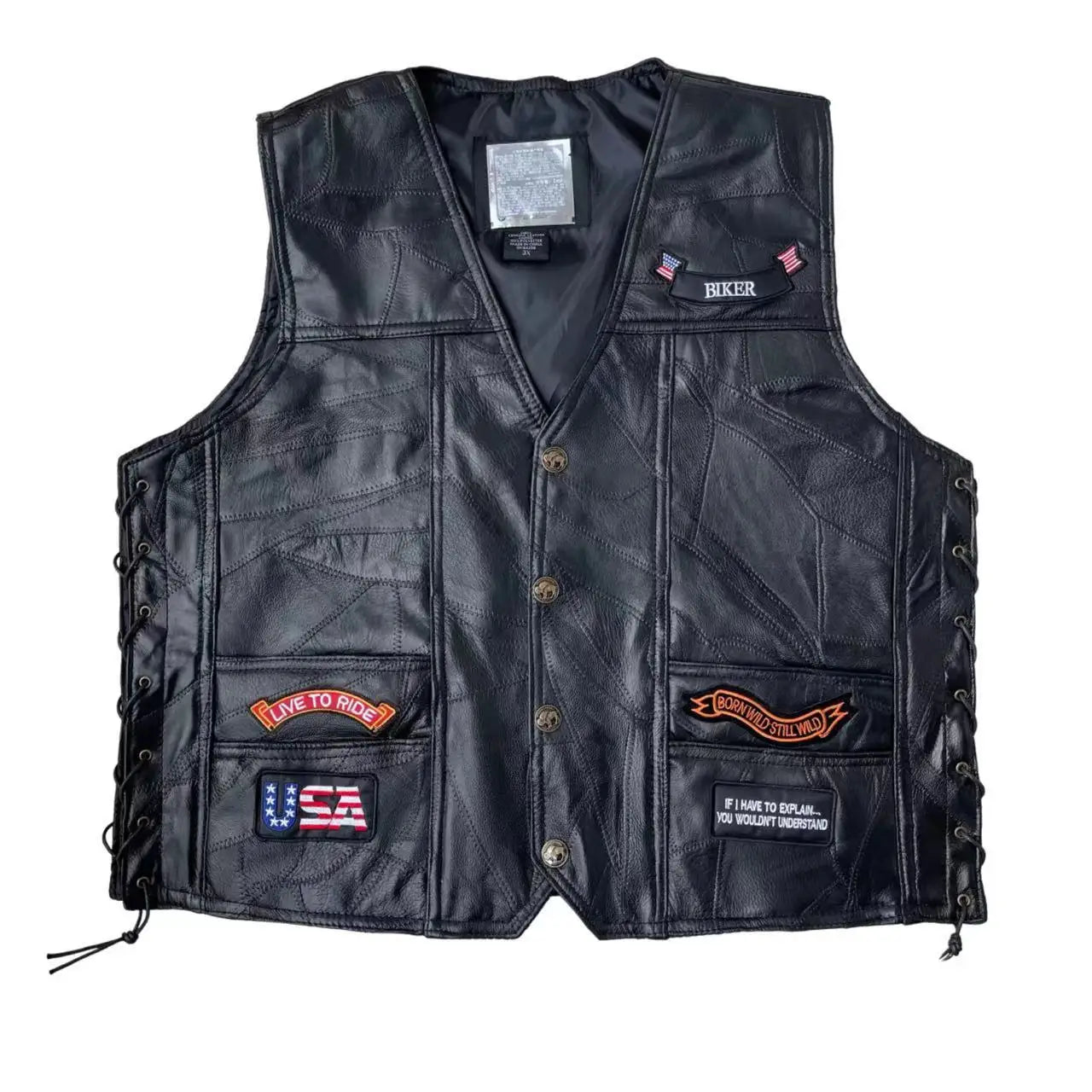 Motorbike Embroidered Motorcycle Leather Vest Men's Biker Waistcoat