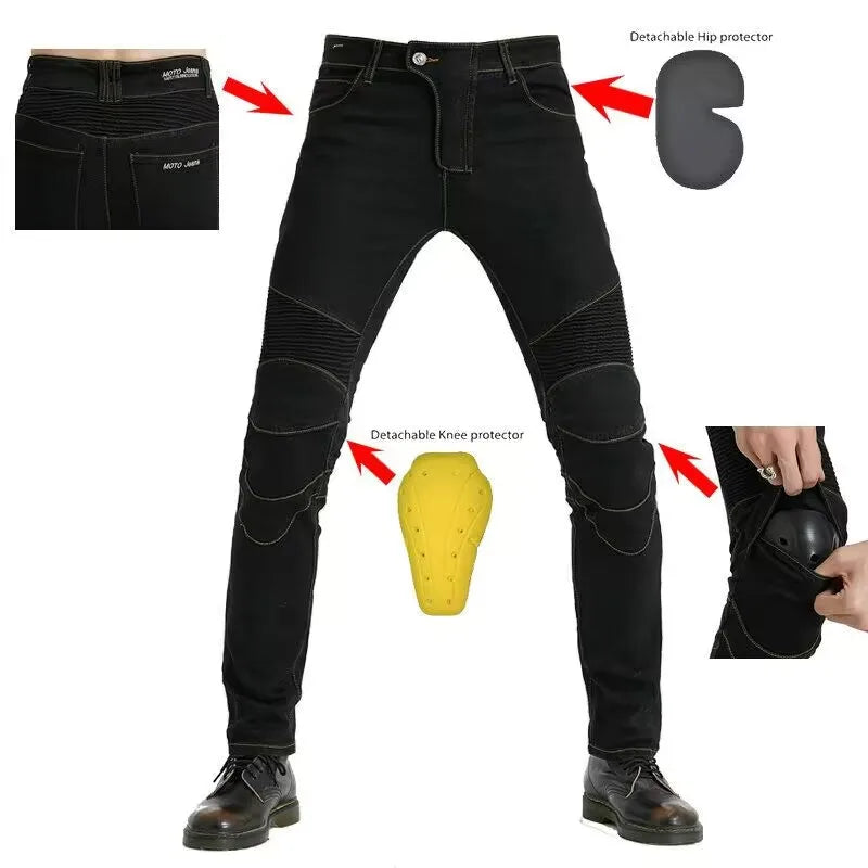 Men's Embroidery Motorcycle Pants with Belt