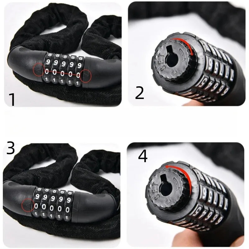 Electric Vehicle Motorcycle Chain Lock - Anti-Theft 5-Digit Code