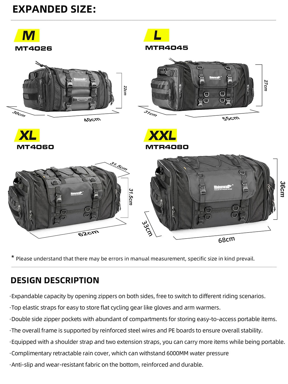 RhinoWalk Waterproof Motorcycle Travel Luggage Bag