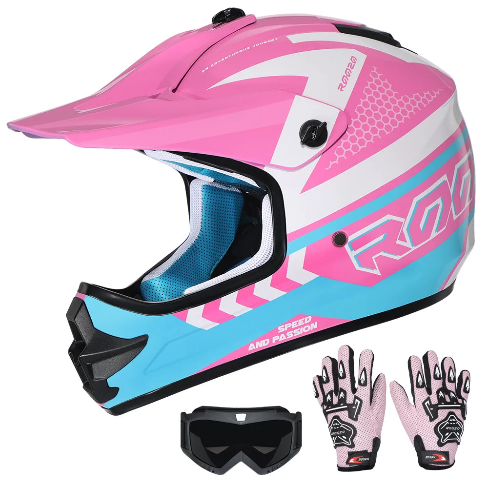 Kids Motocross Helmet Kit with Goggles & Gloves