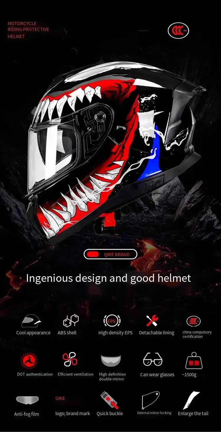 Dual Lens Full Face Motorcycle Helmet