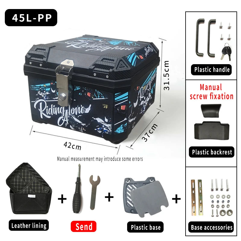 Black 45L Motorcycle Top Case Tail Box
