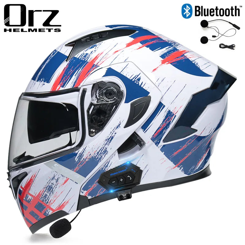 Fire Red Bluetooth Motocross Modular Motorcycle Helmet