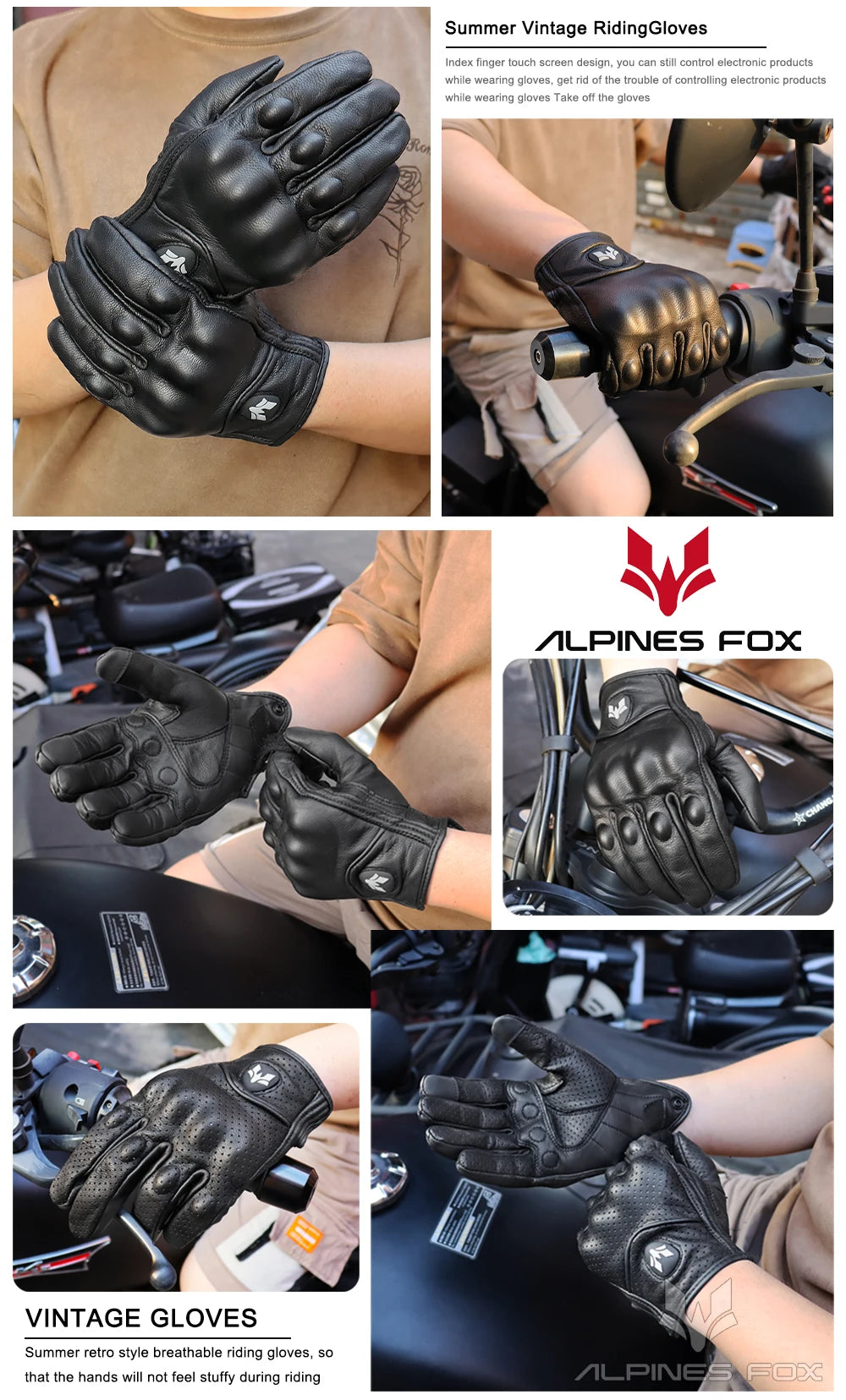 Touchscreen Vintage Motorcycle Gloves