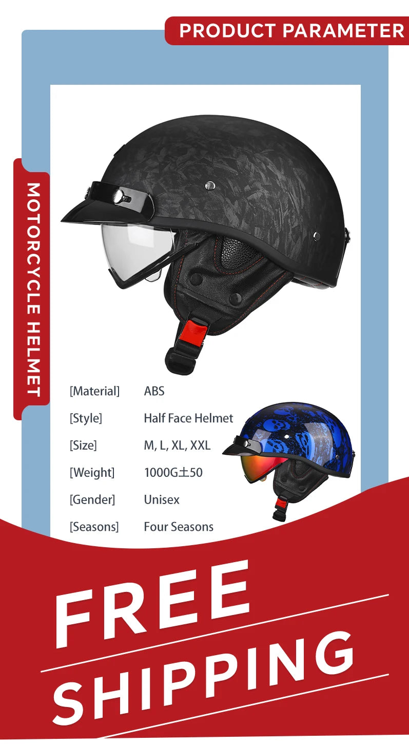 Retro Vintage Half Motorcycle Helmet for Chopper Bikers