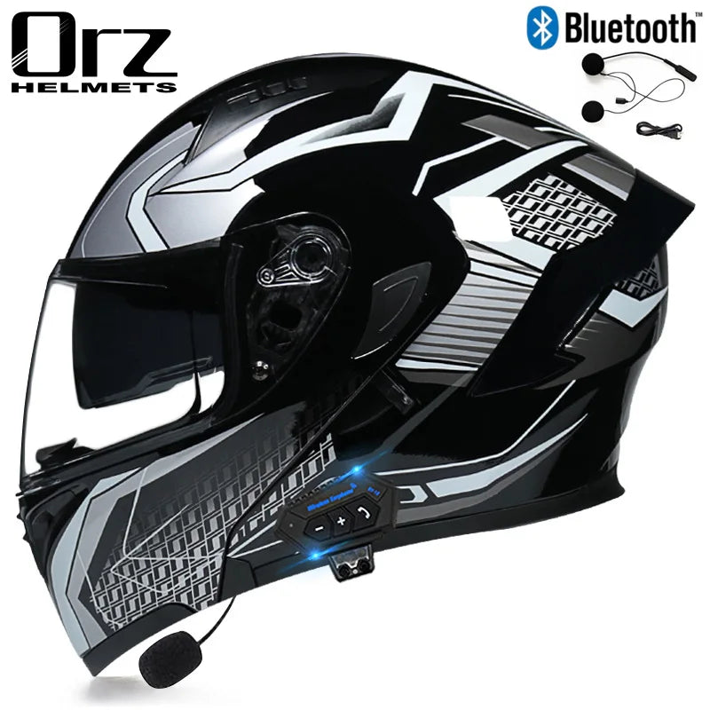Fire Red Bluetooth Motocross Modular Motorcycle Helmet