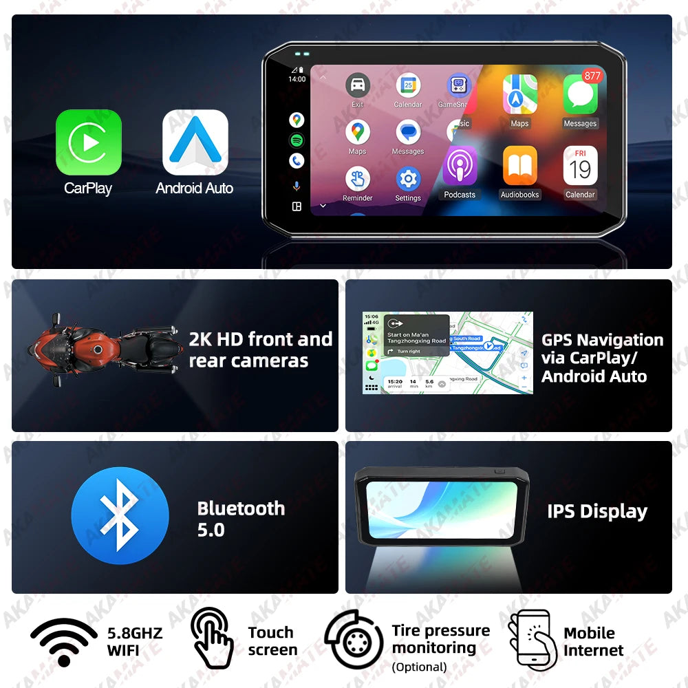 Universal Motorcycle Monitor with CarPlay & Android Auto