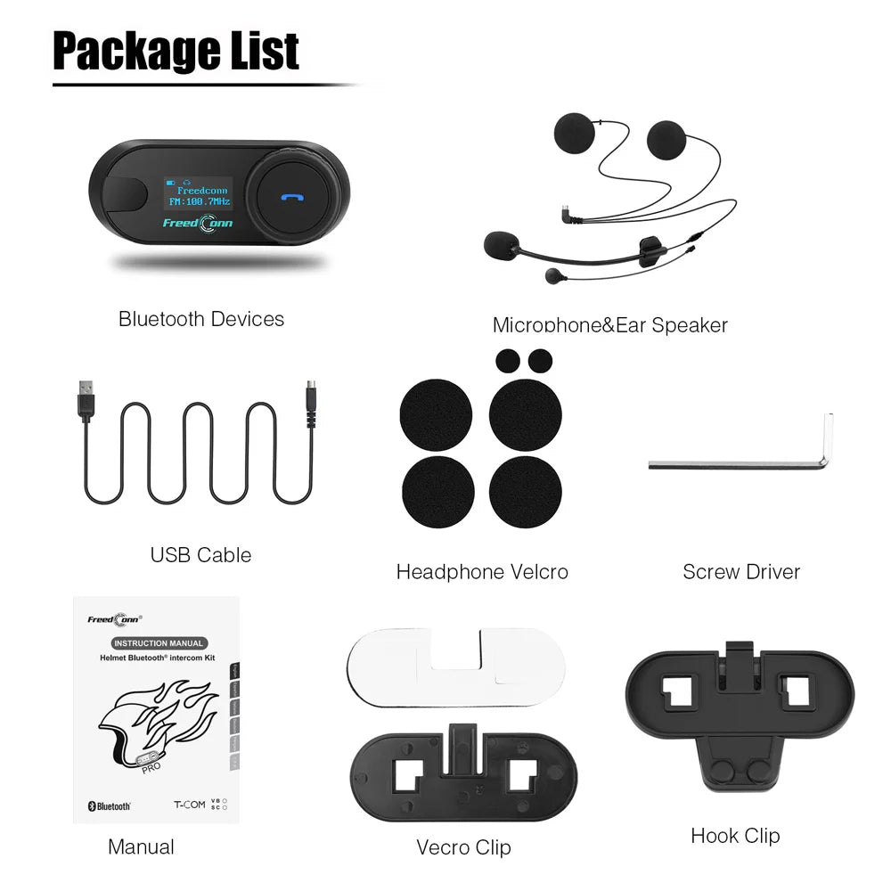 Bluetooth Motorcycle Intercom Helmet Headset with FM
