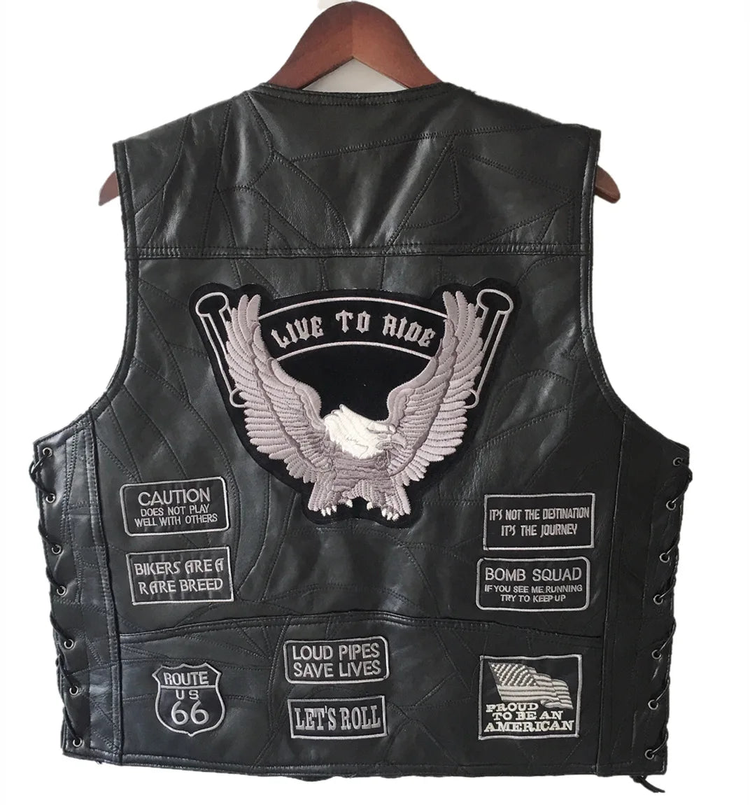 Motorbike Embroidered Motorcycle Leather Vest Men's Biker Waistcoat
