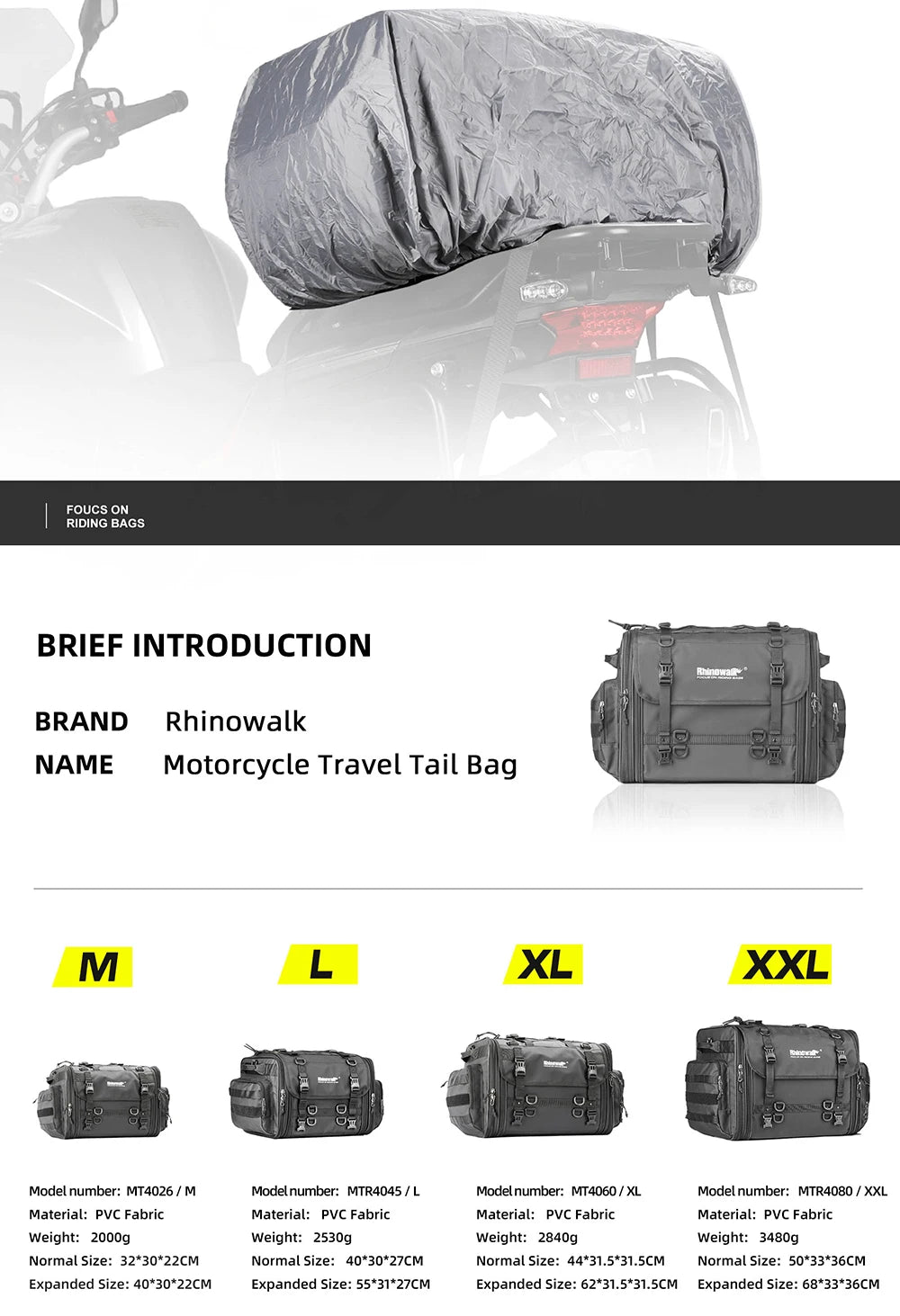 RhinoWalk Waterproof Motorcycle Travel Luggage Bag