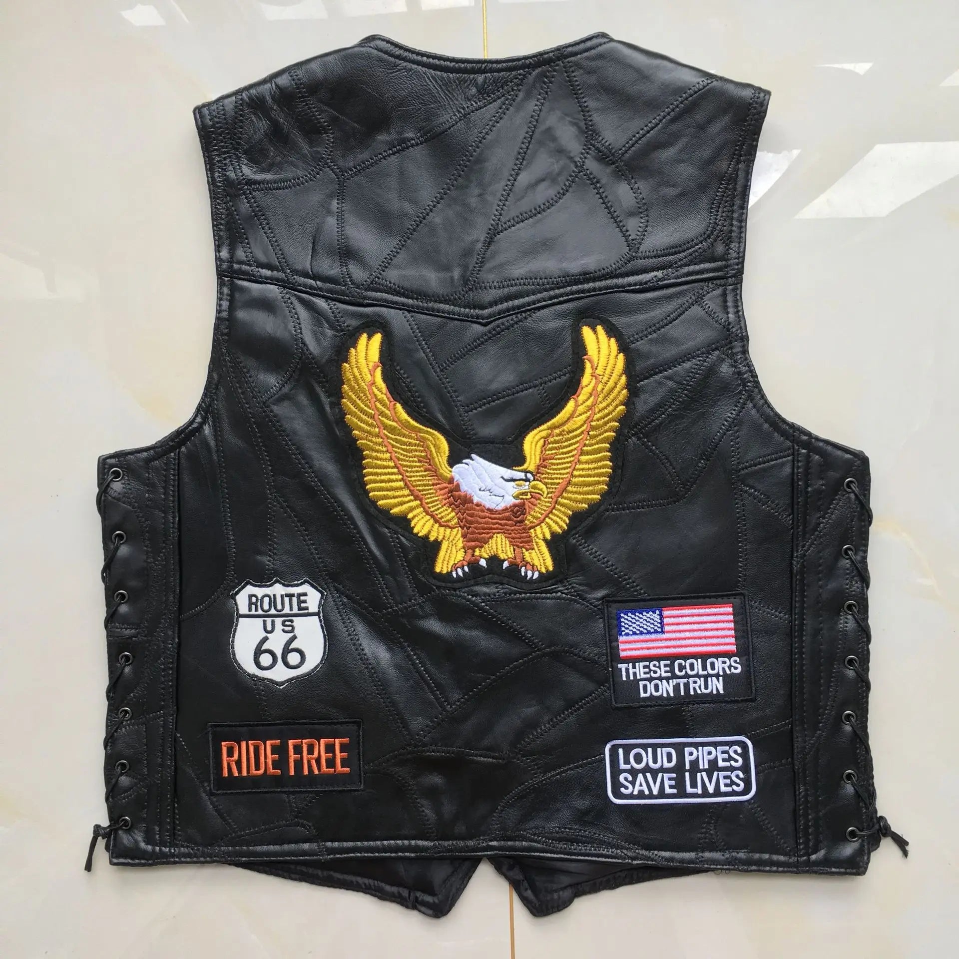 Motorbike Embroidered Motorcycle Leather Vest Men's Biker Waistcoat