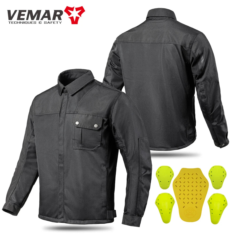 VEMAR Men Motorcycle Jacket - Retro Black Summer Mesh Jacket with CE Armor