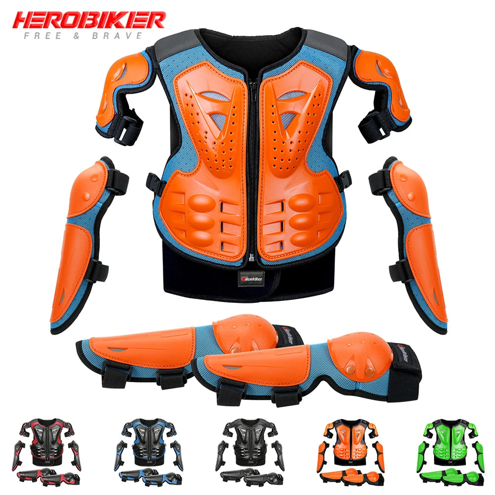 Kids Motorcycle Armor Vest Set with Elbow and Knee Pads