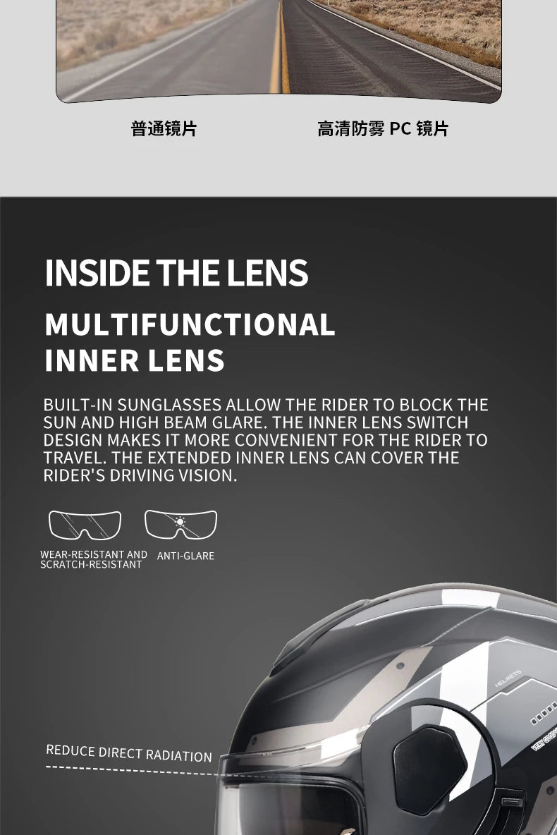 Dual Visor Open Face Motorcycle Helmet - DOT Certified
