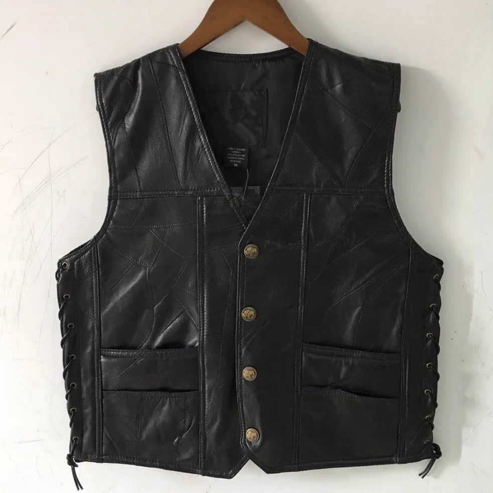 Motorbike Embroidered Motorcycle Leather Vest Men's Biker Waistcoat