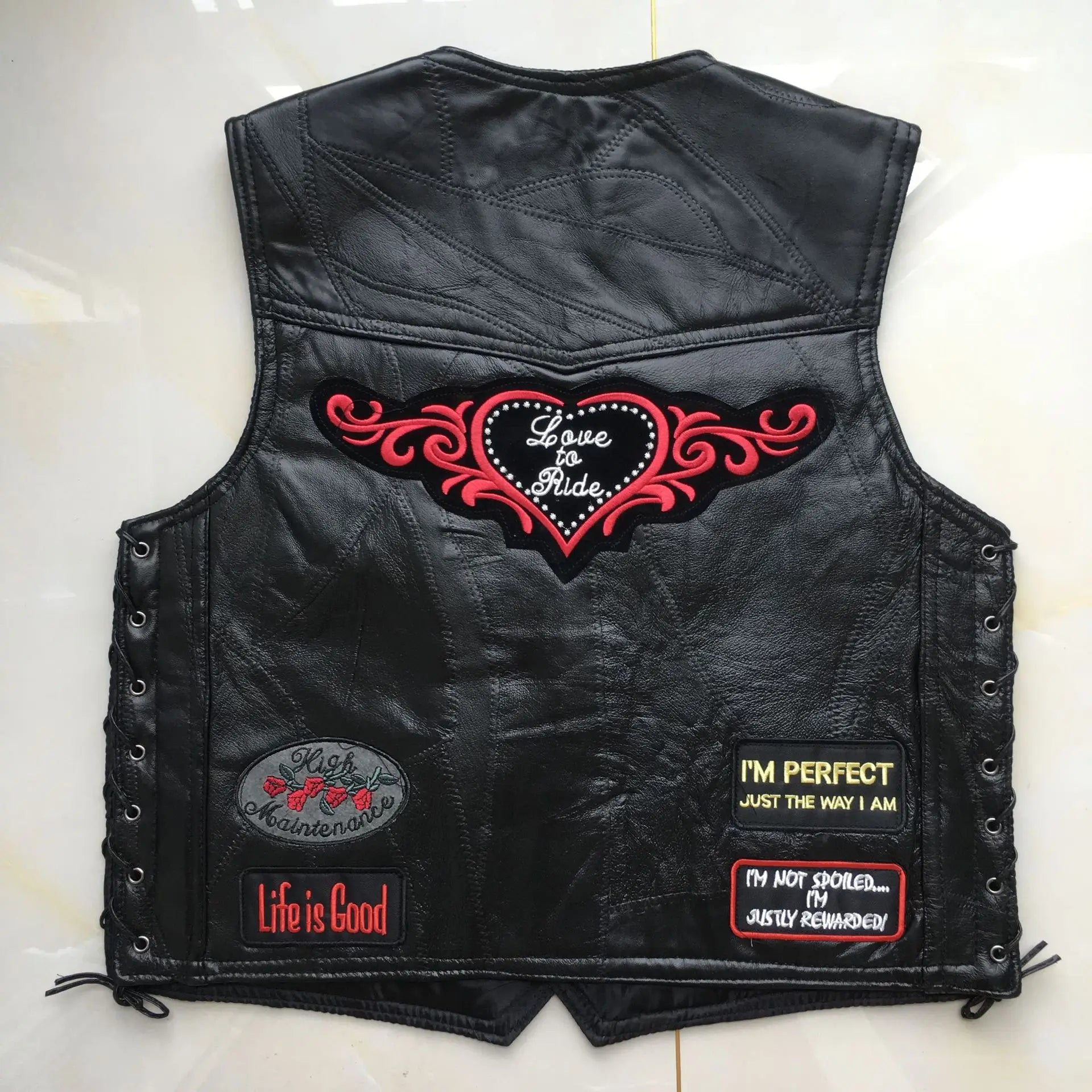 Motorbike Embroidered Motorcycle Leather Vest Men's Biker Waistcoat