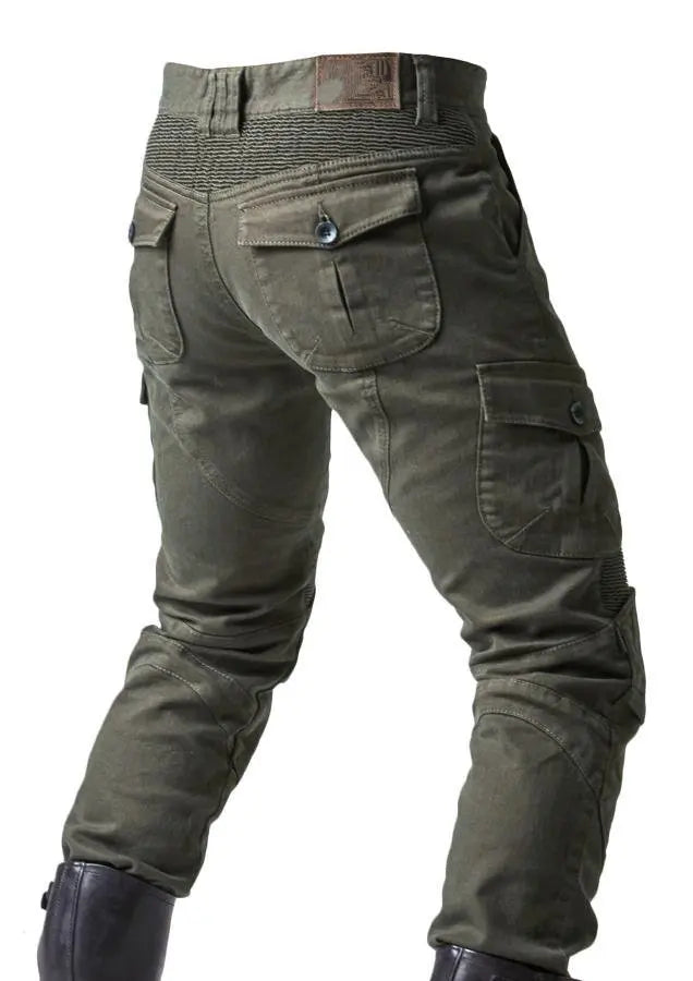 Stylish Motorcycle Black Men Jeans with Extension Protector