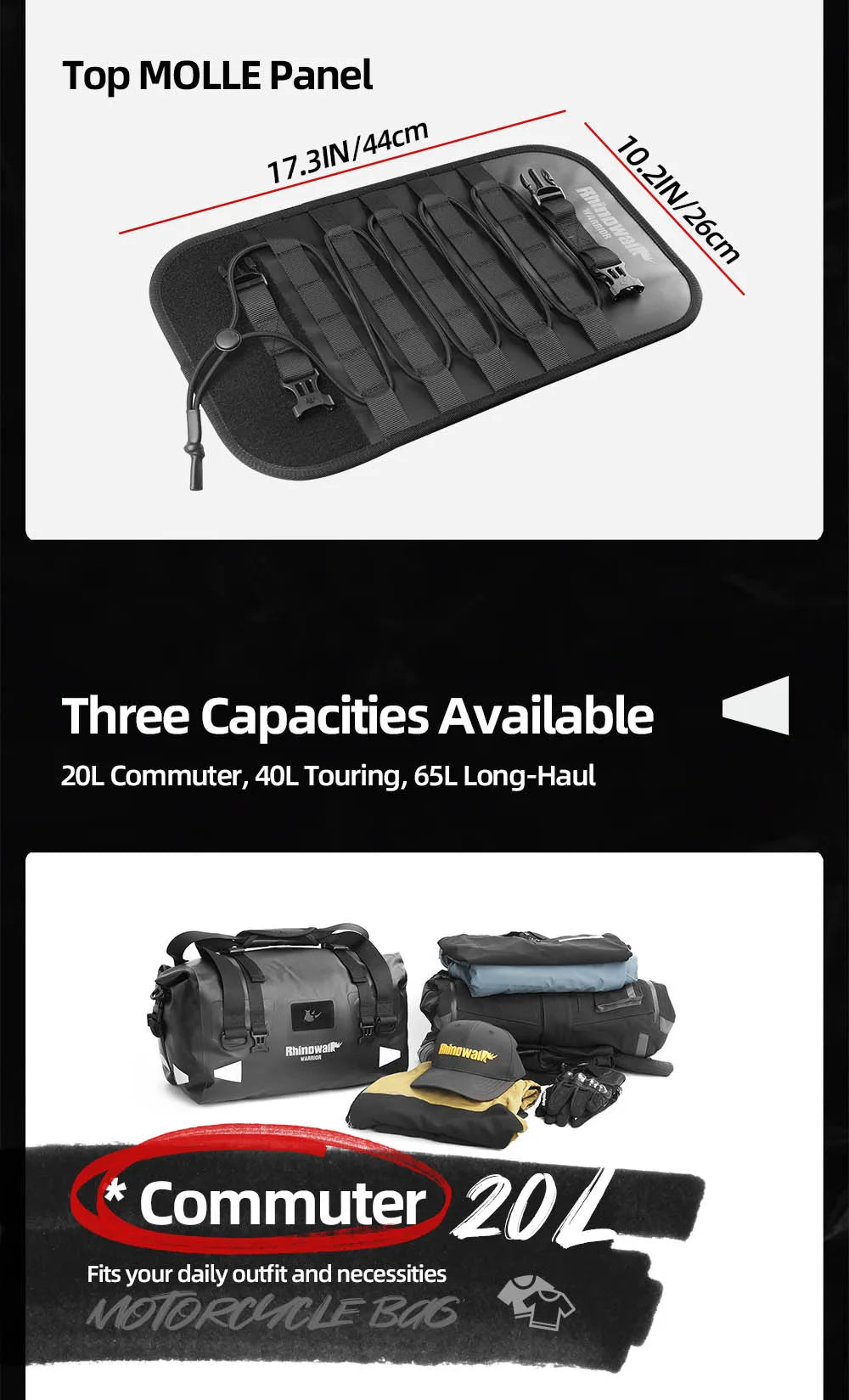 Waterproof Motorcycle Saddle Bag with MOLLE Expansion