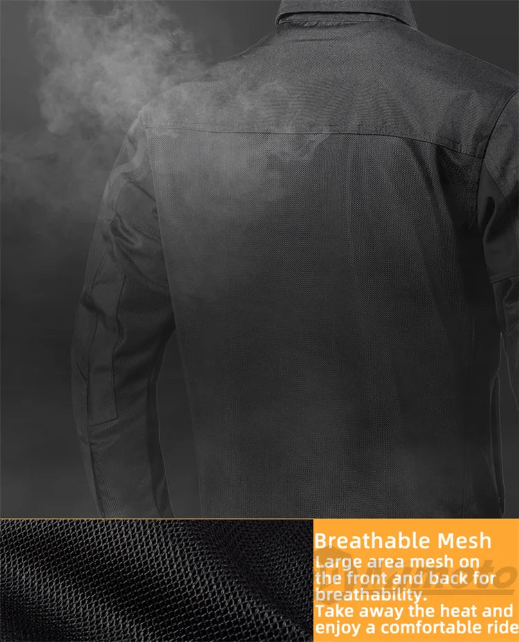 VEMAR Men Motorcycle Jacket - Retro Black Summer Mesh Jacket with CE Armor