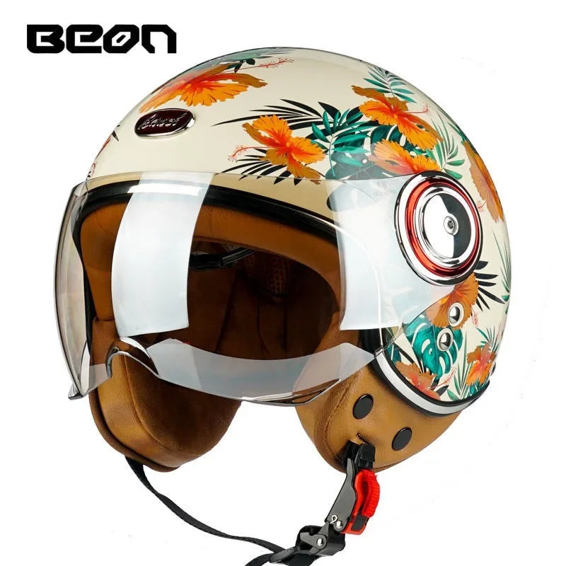 Beon Motorcycle Helmet - ECE Certified Retro Half Cap
