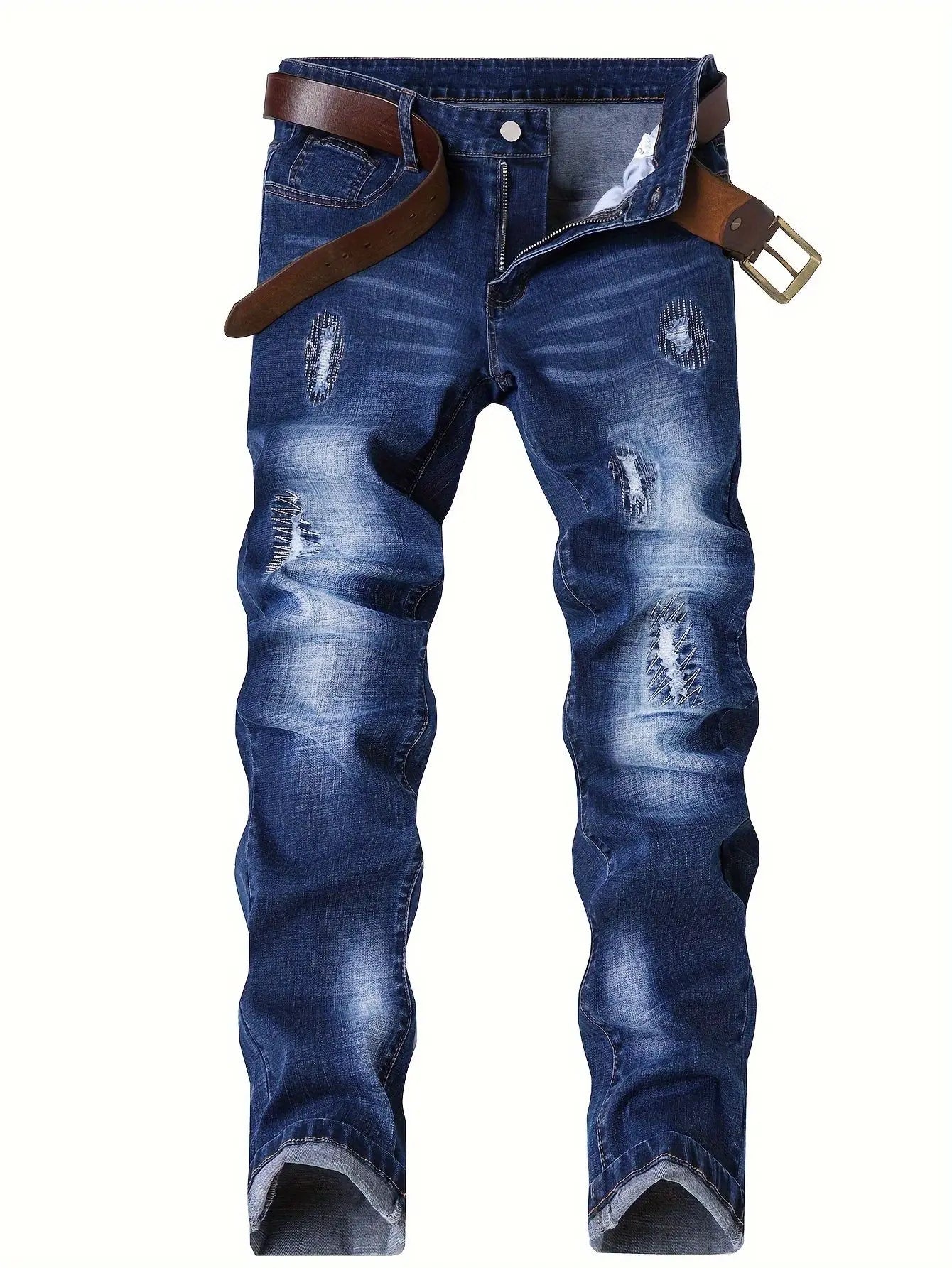 Trendy Men's Motorcycle Jeans Straight Leg Denim Pants